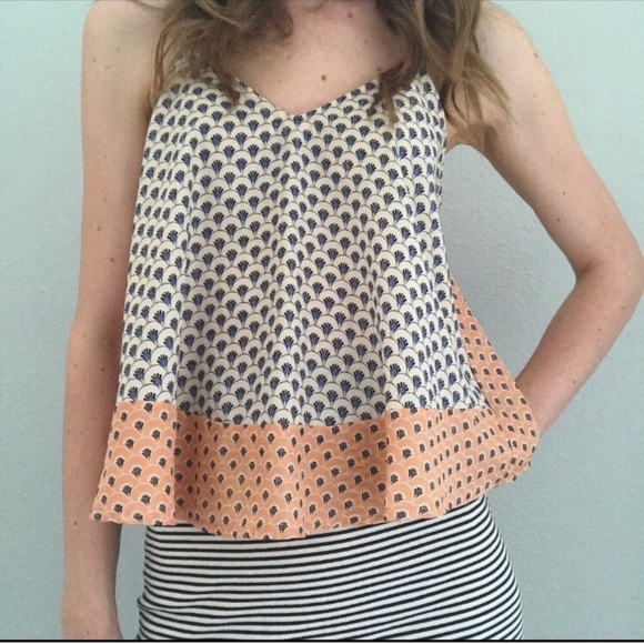 Elodie Tops - Elodie SzM Cream & Orange Scalloped Tank